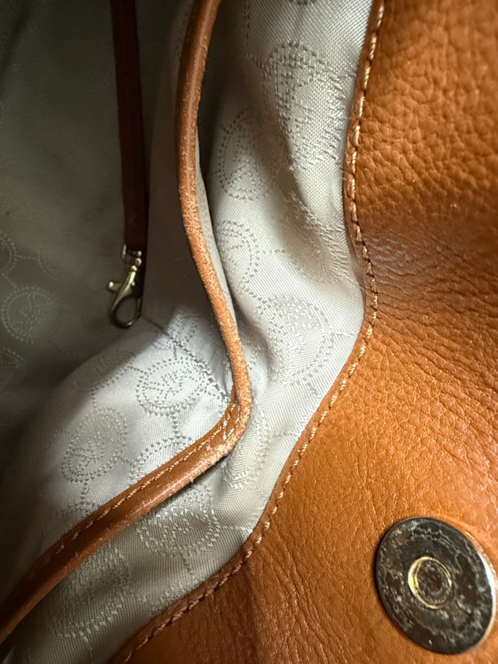 Michael Kors Beige & Brown MK Logo Satchel with Gold Hardware - Picture 12 of 12